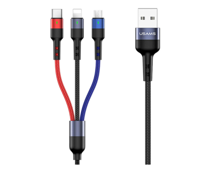 Kabel USAMS Kabel pleciony 3w1 0,35m 2A (lightning/microUSB/USB-C)